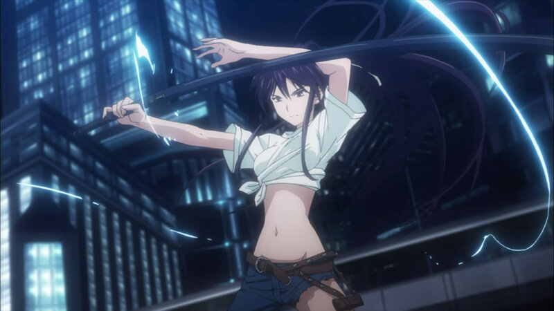 anime girl with sword at night