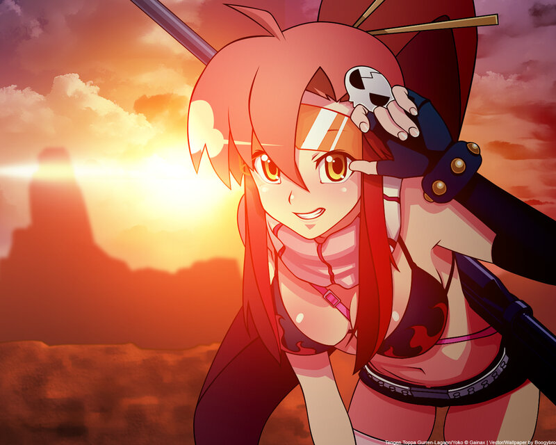 Anime girl with sword at sunset