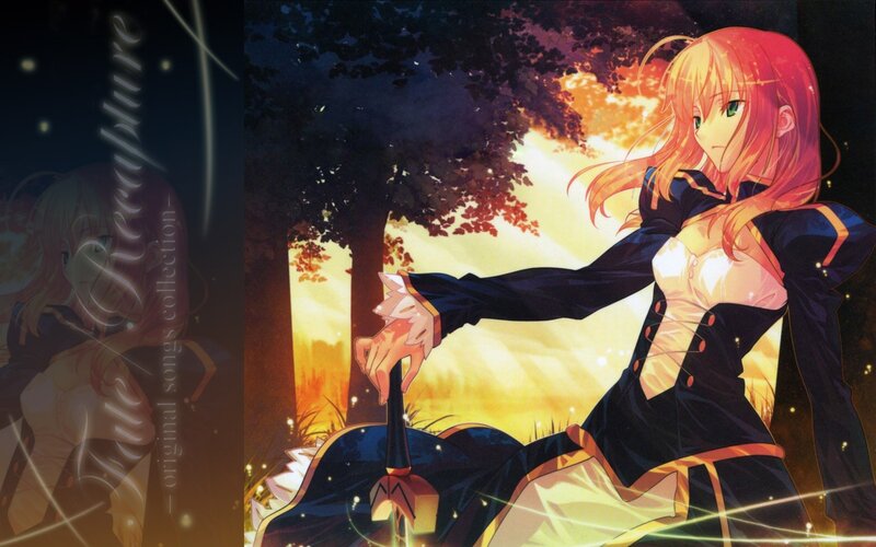 anime girl with sword at sunset