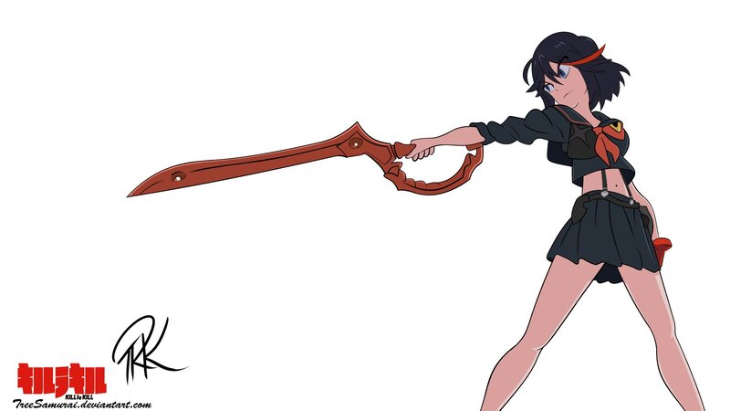 Anime Girl with Sword — Black, Action, School Uniform