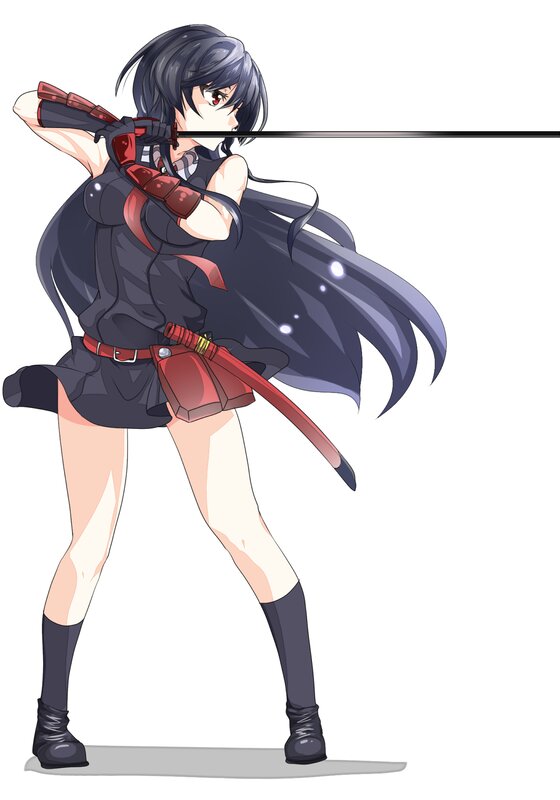 Anime Girl with Sword — Black, Action