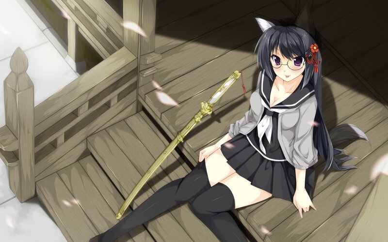 Anime Girl with Sword — Black, Calm, Afternoon, Cat Ears