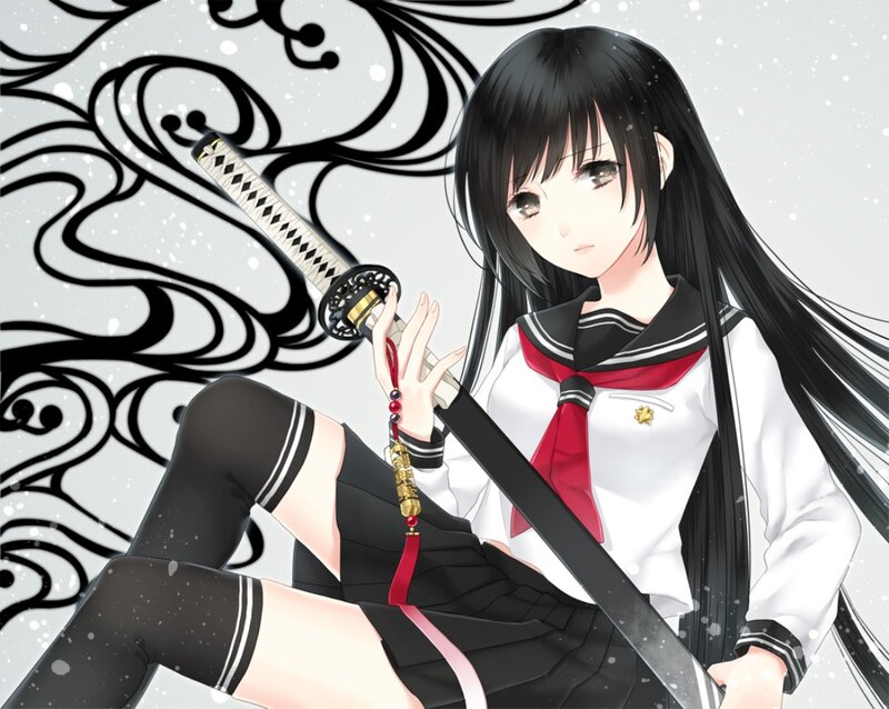 Anime Girl with Sword — Black, Calm, Winter