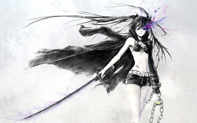 Anime Girl with Sword — Black, Cape
