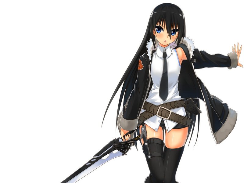 Anime Girl with Sword — Black, Confident