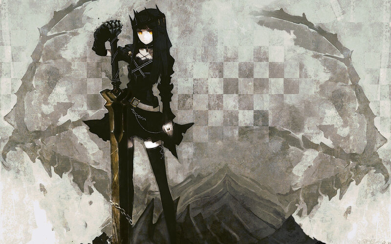Anime Girl with Sword — Black, Dark, Dramatic, Digital Art