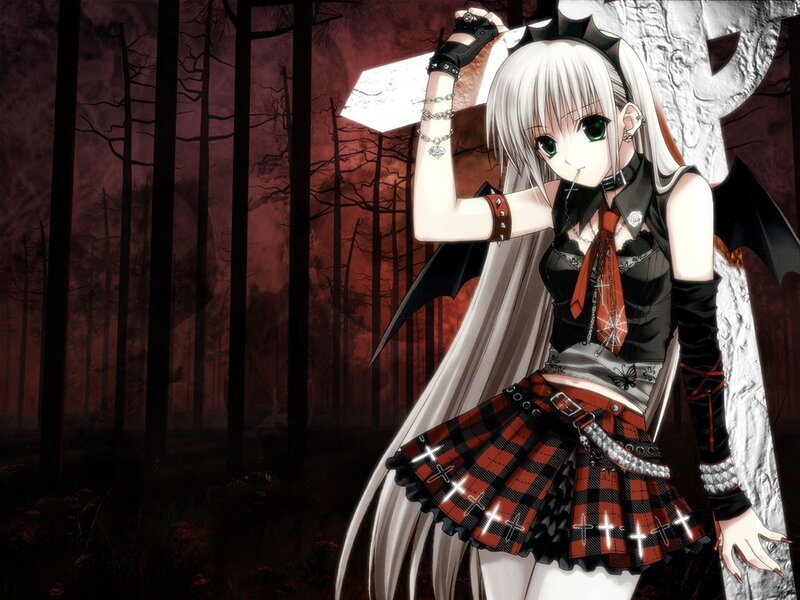 Anime Girl with Sword — Black, Dark, Night