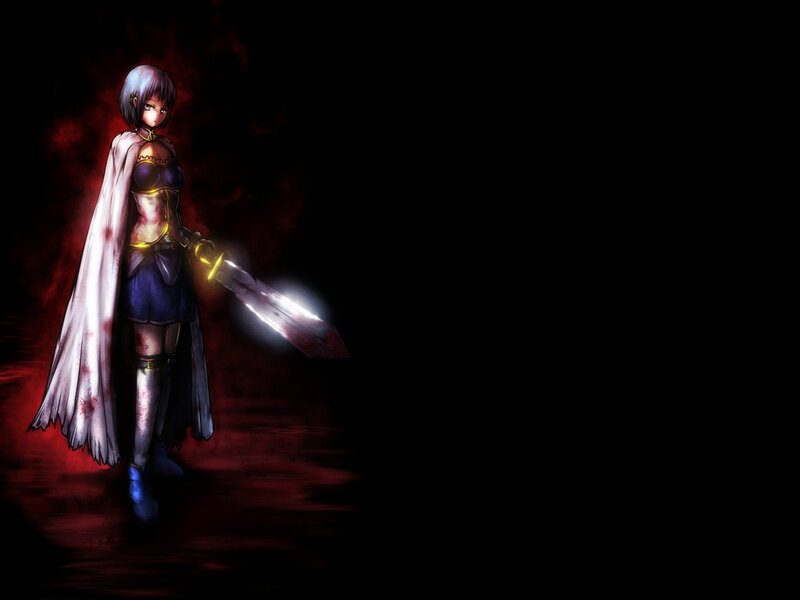 Anime Girl with Sword — Black, Dark