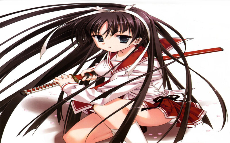 Anime Girl with Sword — Black, Determined
