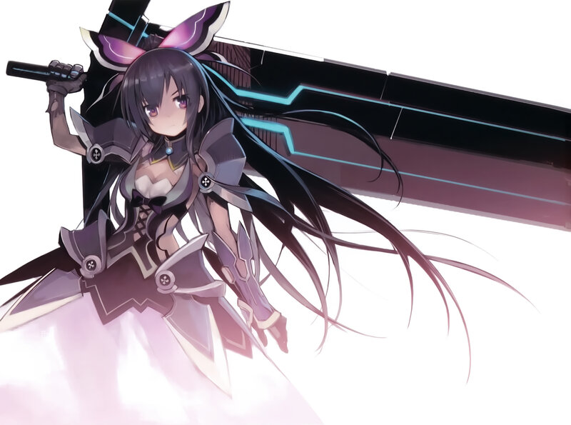 Anime Girl with Sword — Black, Dramatic, Armor, Long Hair