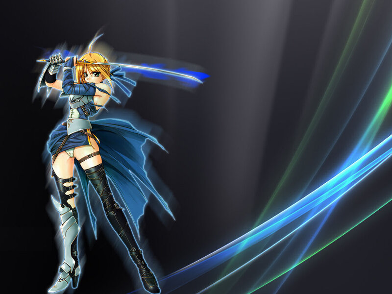 Anime Girl with Sword — Black, Dramatic, Blue Cape