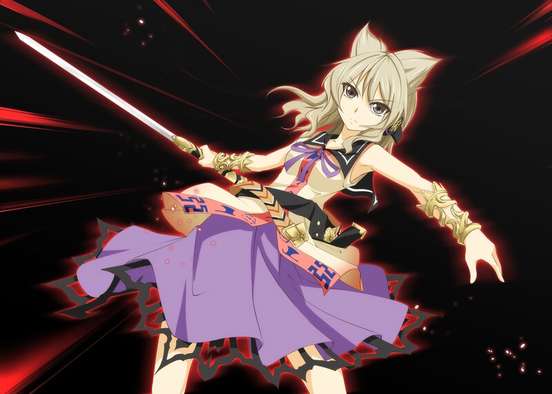 Anime Girl with Sword — Black, Dramatic, Cat Ears