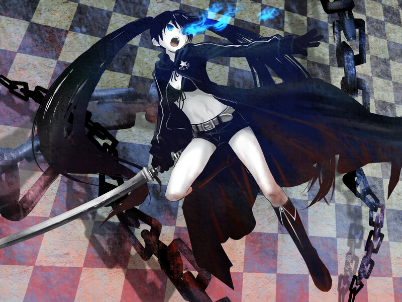 Anime Girl with Sword — Black, Dramatic, Chains