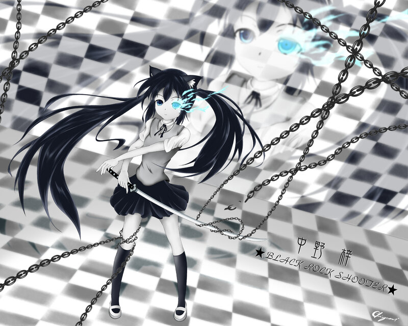 Anime Girl with Sword — Black, Dramatic, Digital Art, Chains, Cat Ears