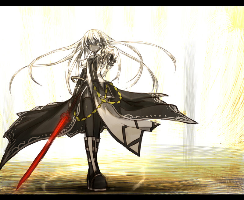 Anime Girl with Sword — Black, Dramatic, Digital Art, Cloak