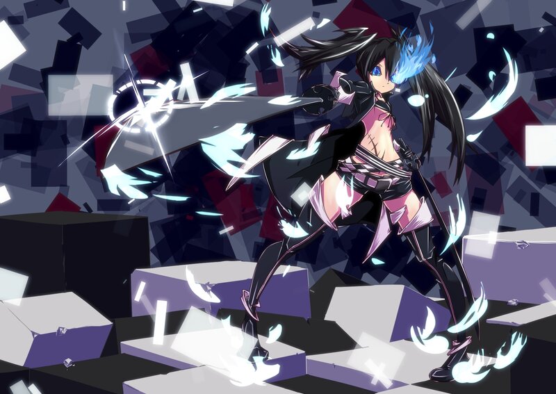 Anime Girl with Sword — Black, Dramatic, Digital Art, Energy Effects