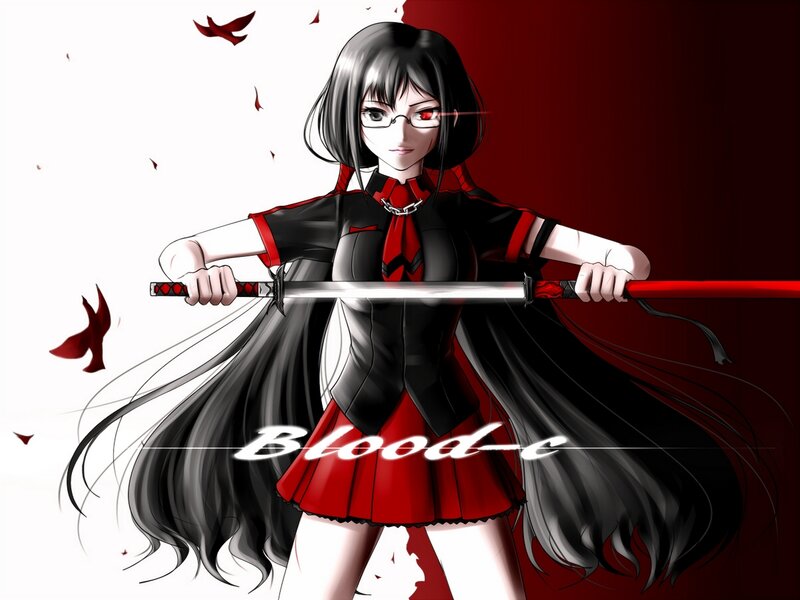 Anime Girl with Sword — Black, Dramatic, Digital Art, Glasses