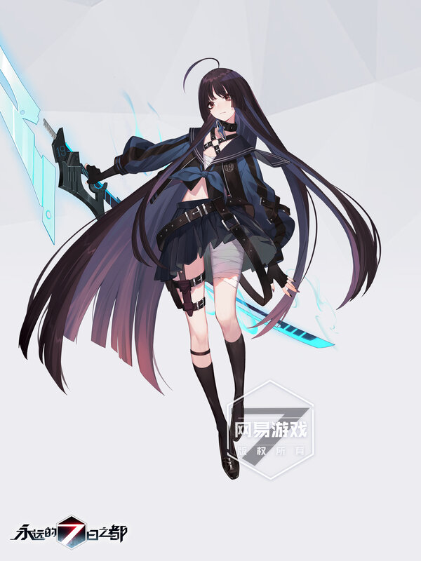Anime Girl with Sword — Black, Dramatic, Digital Art, Long Hair, School Uniform