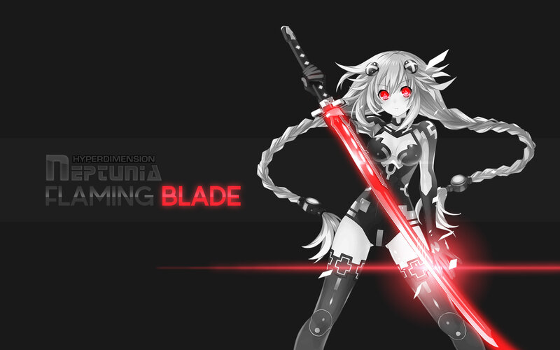 Anime Girl with Sword — Black, Dramatic, Digital Art, Red Eyes