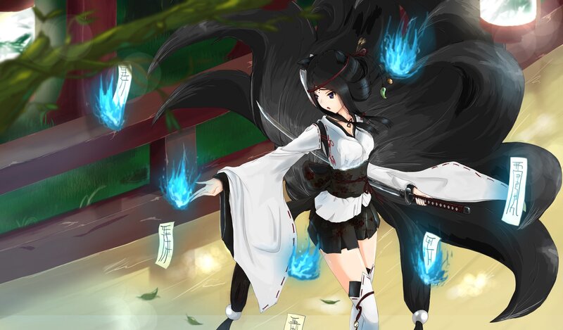 Anime Girl with Sword — Black, Dramatic, Digital Art, Talisman