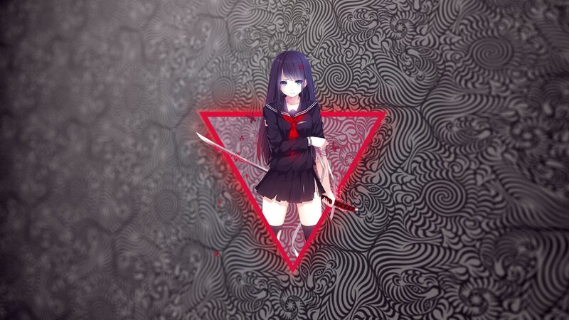 Anime Girl with Sword — Black, Dramatic, Digital Art, Triangle