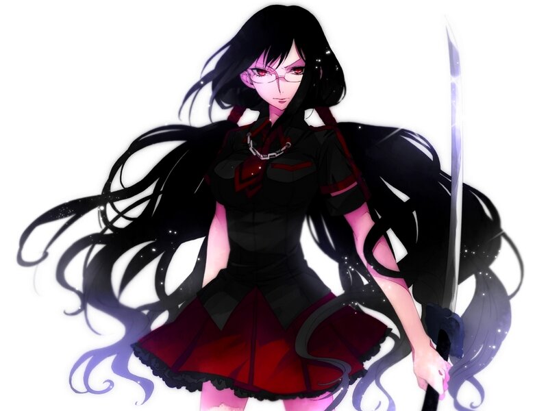 Anime Girl with Sword — Black, Dramatic, Glasses
