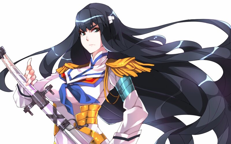 Anime Girl with Sword — Black, Dramatic, Long Hair, Military Uniform