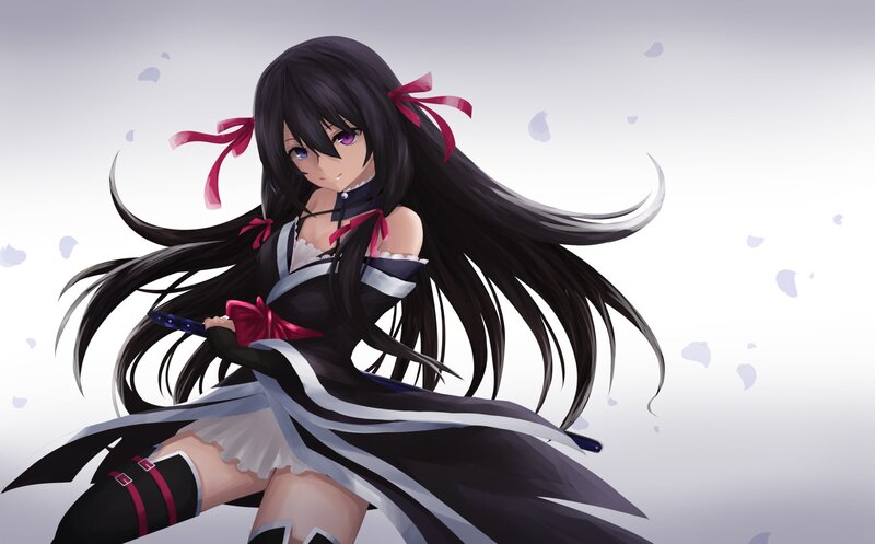 Anime Girl with Sword — Black, Dramatic, Long Hair, Ribbons