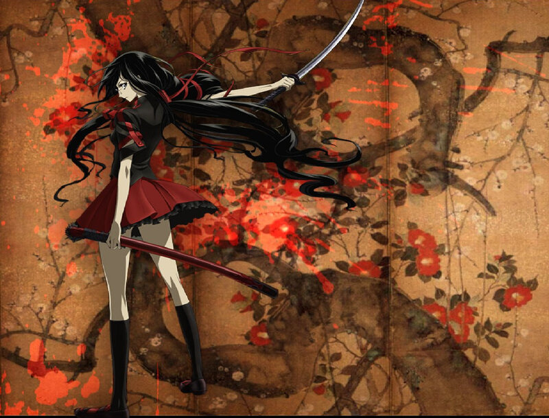 Anime Girl with Sword — Black, Dramatic, Long Hair