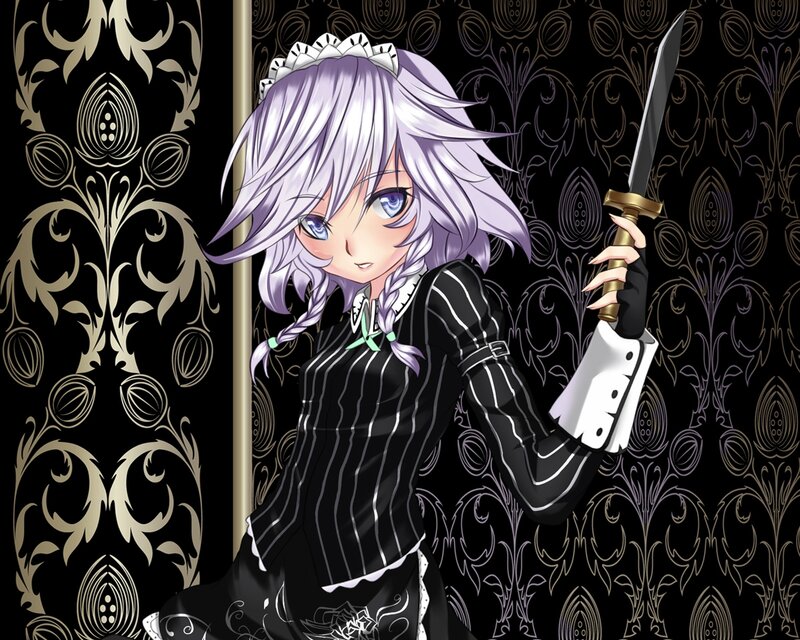 Anime Girl with Sword — Black, Dramatic, Maid Outfit