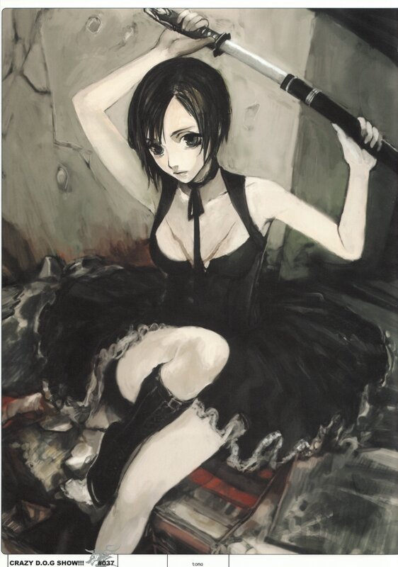 Anime Girl with Sword — Black, Dramatic, Manga, Black Dress