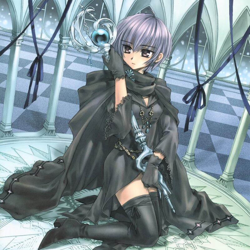 Anime Girl with Sword — Black, Dramatic, Manga, Crown