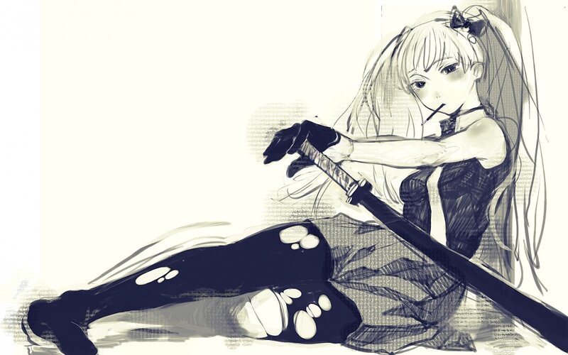 Anime Girl with Sword — Black, Dramatic, Manga, Gloves