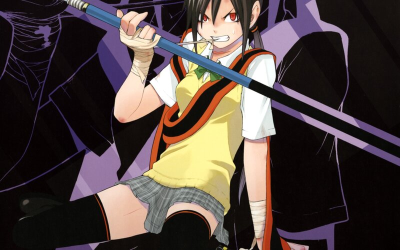 Anime Girl with Sword — Black, Dramatic, Manga, School Uniform, Bandages