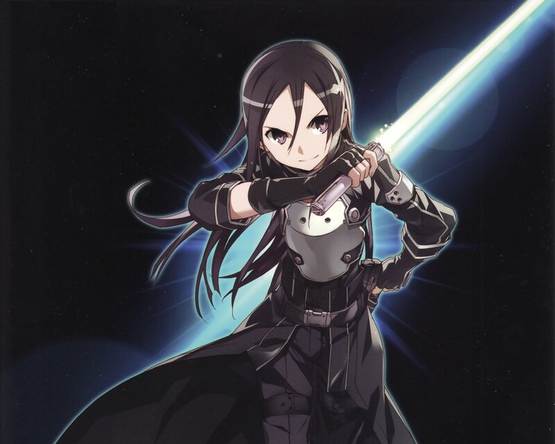 Anime Girl with Sword — Black, Dramatic, Night, Armor