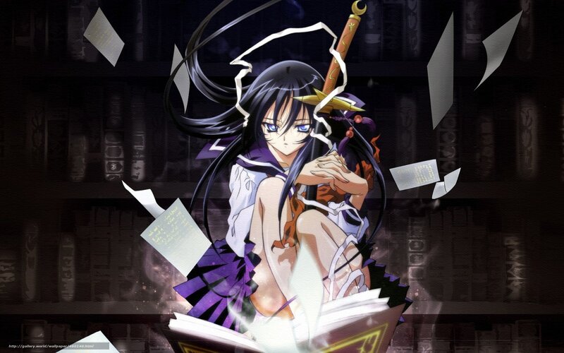 Anime Girl with Sword — Black, Dramatic, Night, Book, Library
