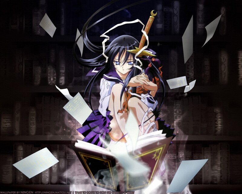 Anime Girl with Sword — Black, Dramatic, Night, Book