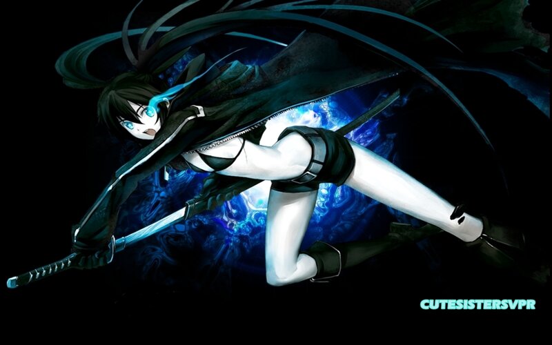 Anime Girl with Sword — Black, Dramatic, Night, Digital Art, Cape, Blue Energy