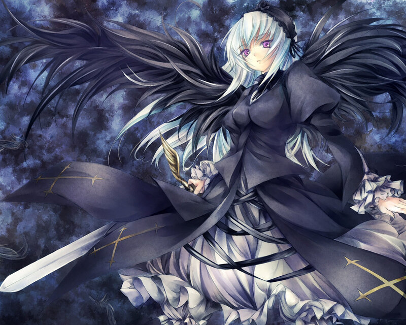 Anime Girl with Sword — Black, Dramatic, Night, Digital Art, Cloak