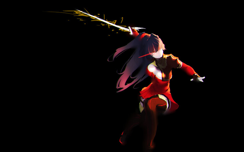 Anime Girl with Sword — Black, Dramatic, Night, Digital Art, Hair