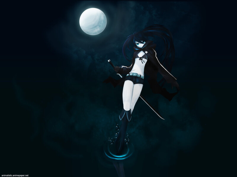 Anime Girl with Sword — Black, Dramatic, Night, Digital Art, Moon