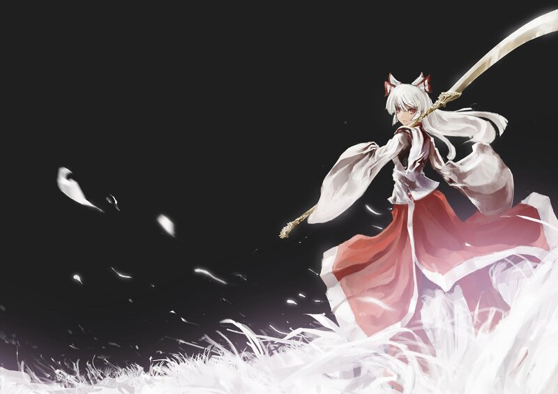 Anime Girl with Sword — Black, Dramatic, Night, Digital Art, White Hair