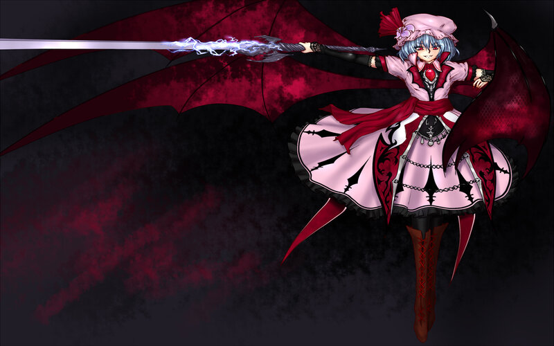 Anime Girl with Sword — Black, Dramatic, Night, Digital Art, Wings