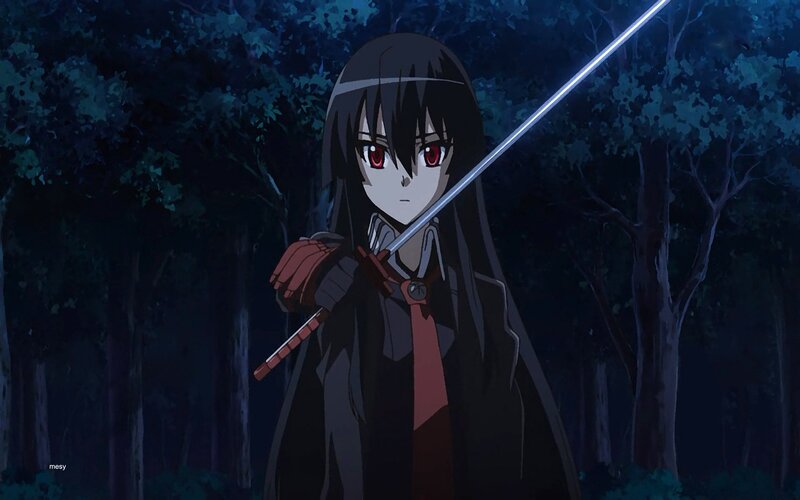 Anime Girl with Sword — Black, Dramatic, Night, Forest