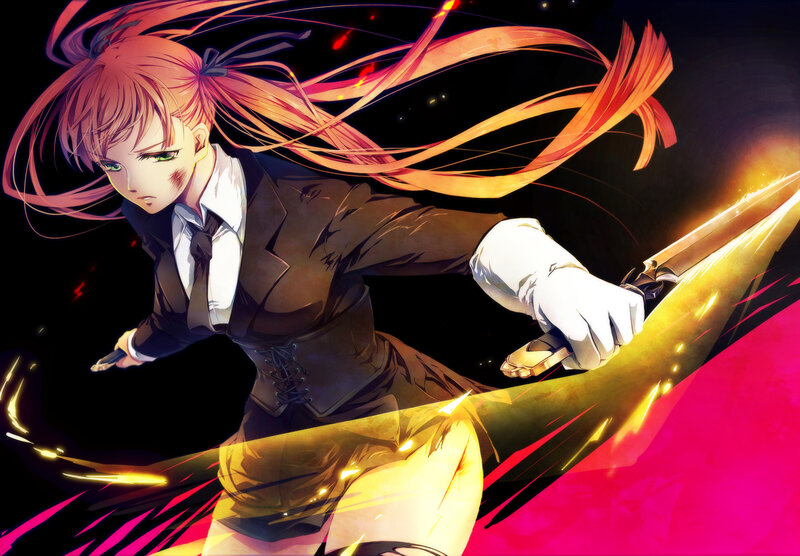 Anime Girl with Sword — Black, Dramatic, Night, Hair