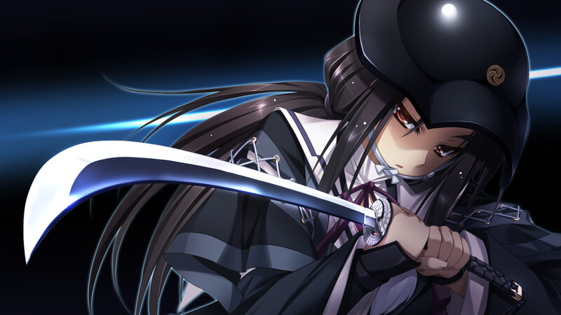 Anime Girl with Sword — Black, Dramatic, Night, Hat