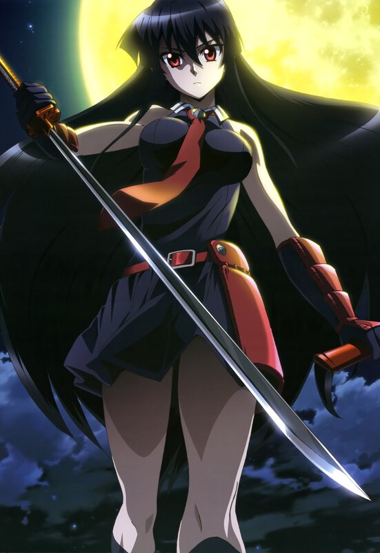 Anime Girl with Sword — Black, Dramatic, Night, Moon, Cape