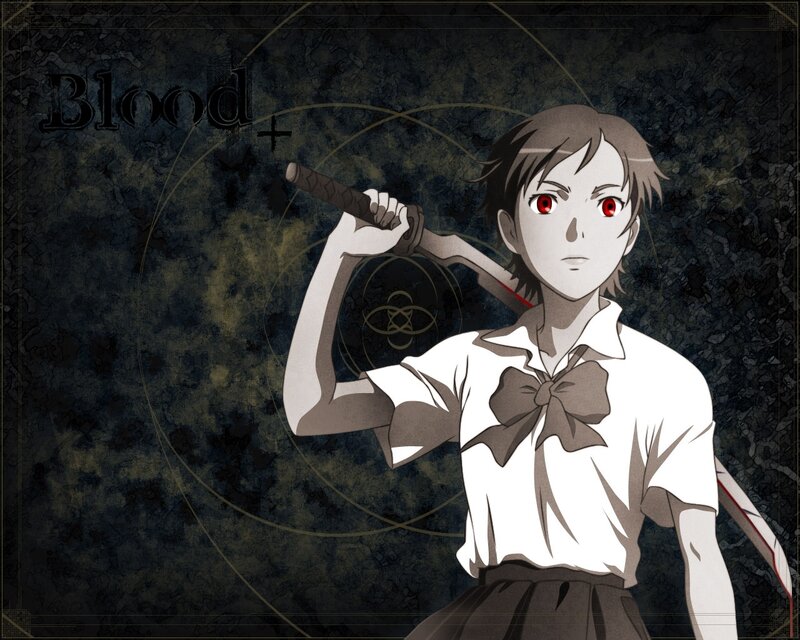 Anime Girl with Sword — Black, Dramatic, Red Eyes