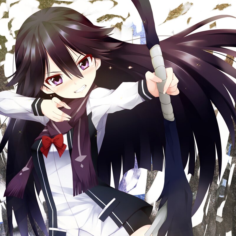 Anime Girl with Sword — Black, Dramatic, Scarf