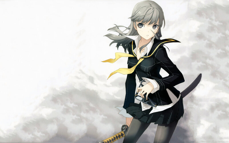 Anime Girl with Sword — Black, Dramatic, School Uniform, Glasses